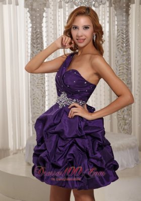 Eggplant Purple One Shoulder Pick-ups Prom Graduation Dress