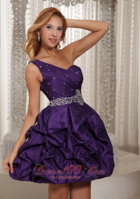 Eggplant Purple One Shoulder Pick-ups Prom Graduation Dress