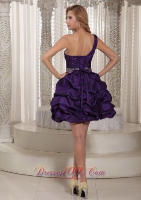 Eggplant Purple One Shoulder Pick-ups Prom Graduation Dress