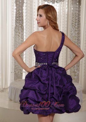 Eggplant Purple One Shoulder Pick-ups Prom Graduation Dress