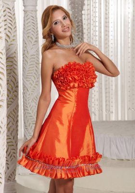 Orange Red Hand Made Flowers Prom Dress Cheap