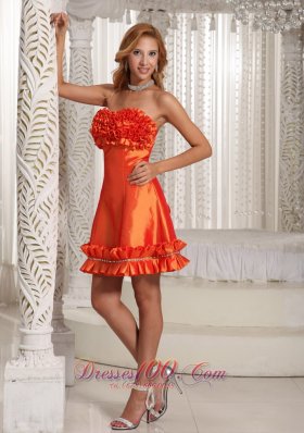 Orange Red Hand Made Flowers Prom Dress Cheap