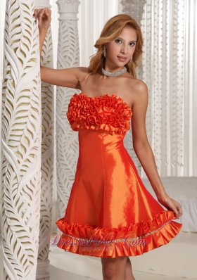 Orange Red Hand Made Flowers Prom Dress Cheap