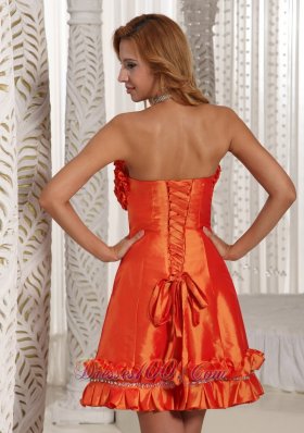 Orange Red Hand Made Flowers Prom Dress Cheap