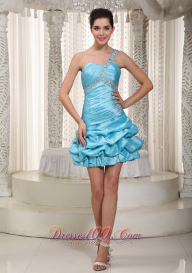 Aqua One-Shoulder Bubbled Short Prom / Cocktail Dress