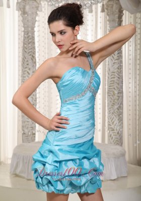 Aqua One-Shoulder Bubbled Short Prom / Cocktail Dress