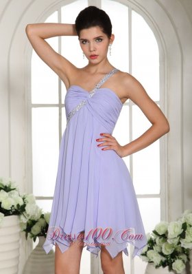 Lilac Beaded One Shoulder Short 2013 Homecoming Dress