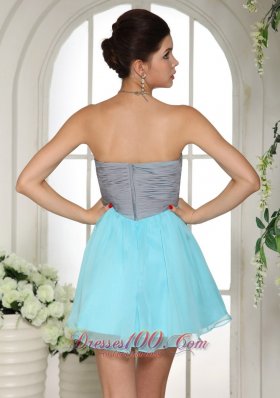 Aqua Blue and Grey Mini-length Club Homecoming Dress