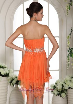 Orange Beaded Asymmetrical Homecoming / Cocktail Dress