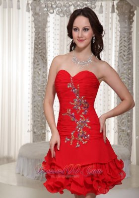 Sweetheart Red Short Prom / Cocktail Dress Ruched Beading