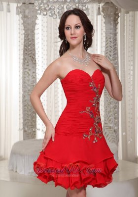 Sweetheart Red Short Prom / Cocktail Dress Ruched Beading