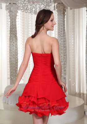 Sweetheart Red Short Prom / Cocktail Dress Ruched Beading