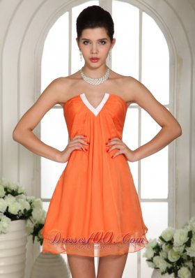 Orange V-neck Mini-length Dama Dresses For Quinceanera