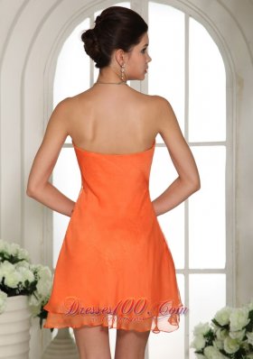 Orange V-neck Mini-length Dama Dresses For Quinceanera