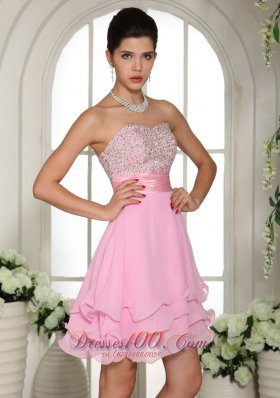 Sweetheart Beaded Baby Pink Cocktail Dress Cheap