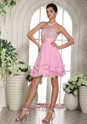 Sweetheart Beaded Baby Pink Cocktail Dress Cheap