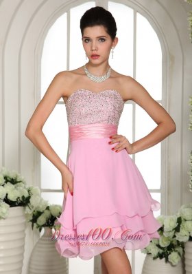 Sweetheart Beaded Baby Pink Cocktail Dress Cheap