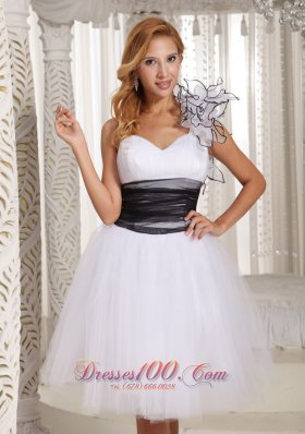 One Shoulder White Prom Homecoming Dress Hand Flower