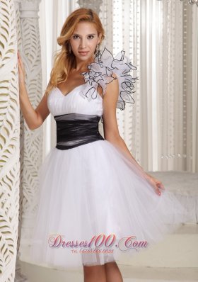 One Shoulder White Prom Homecoming Dress Hand Flower