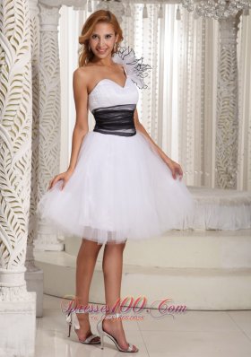 One Shoulder White Prom Homecoming Dress Hand Flower