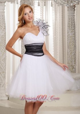 One Shoulder White Prom Homecoming Dress Hand Flower