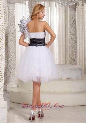 One Shoulder White Prom Homecoming Dress Hand Flower