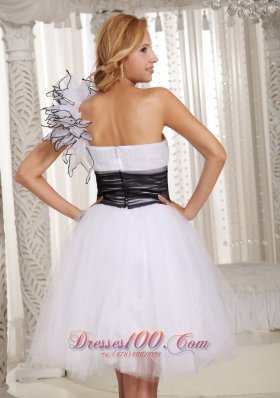 One Shoulder White Prom Homecoming Dress Hand Flower