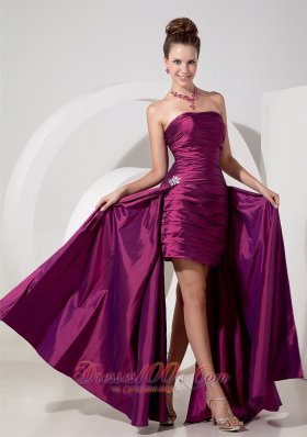 Purple Strapless High-lo Prom Dress with Appliques Ruch