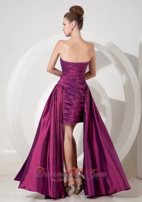 Purple Strapless High-lo Prom Dress with Appliques Ruch