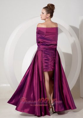 Purple Strapless High-lo Prom Dress with Appliques Ruch