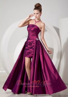 Purple Strapless High-lo Prom Dress with Appliques Ruch