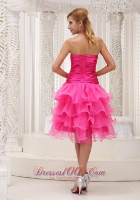 Beaded Hot Pink Mini Length Ruffled Cocktail Dresses