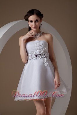 Organza Mini Length White Hand Flower Cocktail Graduation Dresses