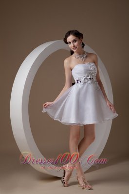 Organza Mini Length White Hand Flower Cocktail Graduation Dresses