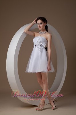 Organza Mini Length White Hand Flower Cocktail Graduation Dresses