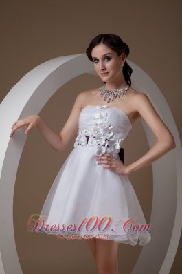 Organza Mini Length White Hand Flower Cocktail Graduation Dresses