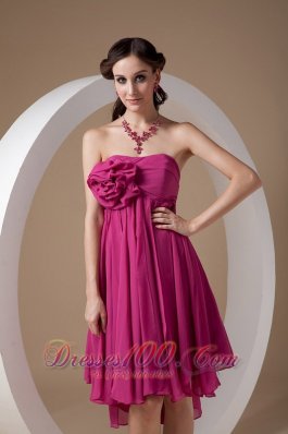 Hot Pink Cocktail Dress Strapless Chiffon Hand Made Flowers