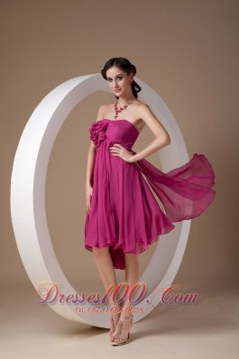 Hot Pink Cocktail Dress Strapless Chiffon Hand Made Flowers