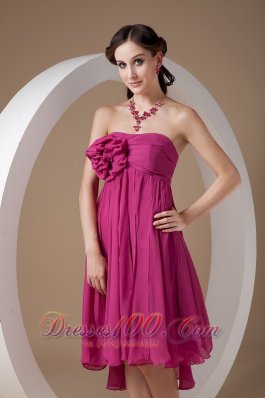 Hot Pink Cocktail Dress Strapless Chiffon Hand Made Flowers