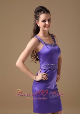 Exquisite Purple Cocktail Dress Straps Beaded Mini-length