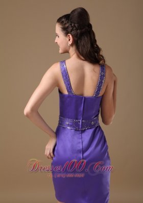 Exquisite Purple Cocktail Dress Straps Beaded Mini-length