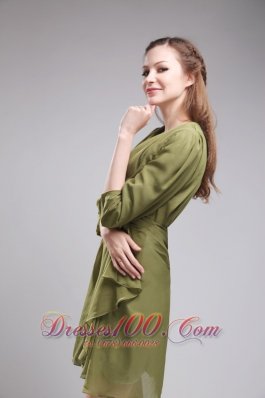 3 / 4-length Sleeves Olive Green Bridesmaid Dress