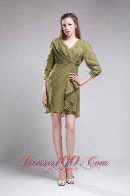 3 / 4-length Sleeves Olive Green Bridesmaid Dress