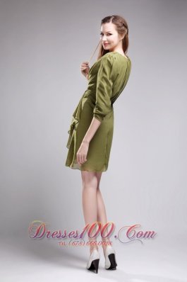 3 / 4-length Sleeves Olive Green Bridesmaid Dress