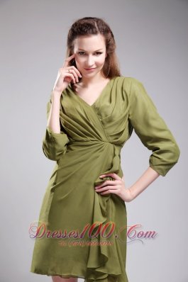 3 / 4-length Sleeves Olive Green Bridesmaid Dress