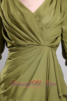 3 / 4-length Sleeves Olive Green Bridesmaid Dress