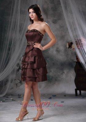 Brown Sweetheart Mini-length Layered Beading Prom Dress