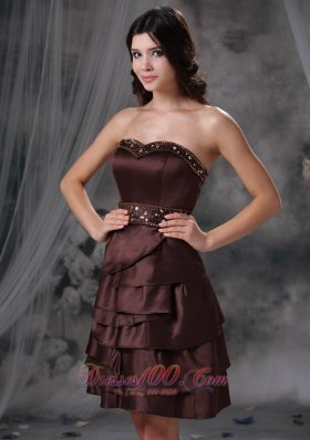 Brown Sweetheart Mini-length Layered Beading Prom Dress