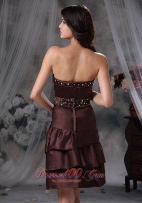 Brown Sweetheart Mini-length Layered Beading Prom Dress