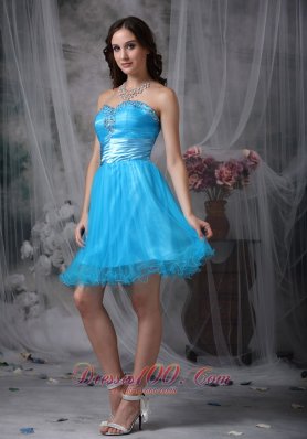 Sky Blue Cocktail Dress Sweetheart Organza Beading Mini-length